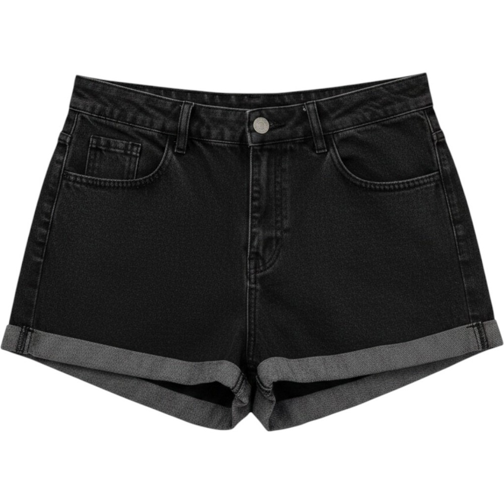 PacSun Mom Short Black Denim High Waisted Rolled Cuff Size 28 Womens